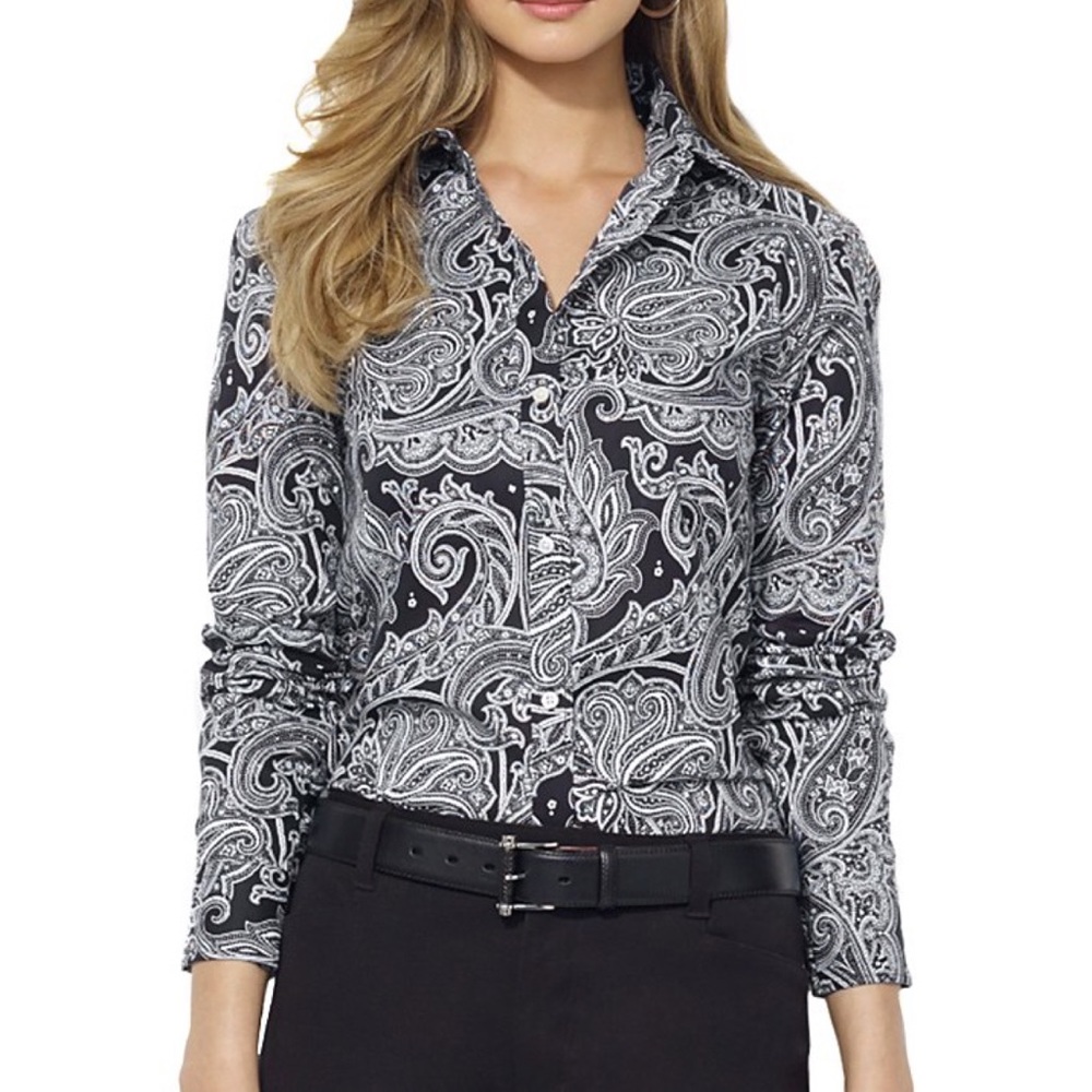 Lauren Ralph Lauren Paisley Print Shirt in Black/White